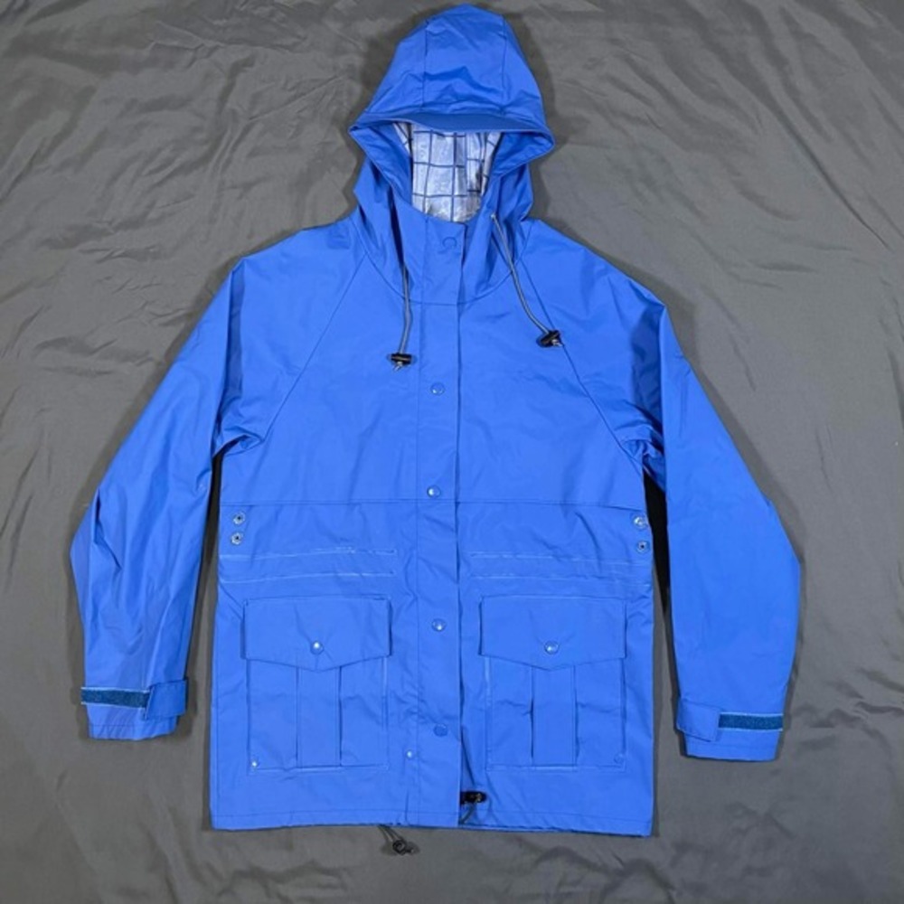 Vintage LL Bean Maine Guide Rain Jacket Blue Hooded Waterproof Womens Small - Picture 2 of 16